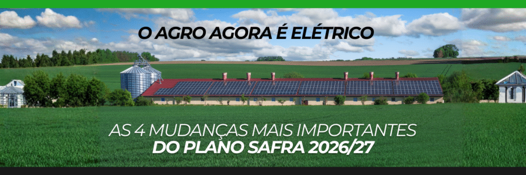 Painel solar fotovoltaico instalado em propriedade rural, representando o financiamento de energia solar no Plano Safra 2026/27